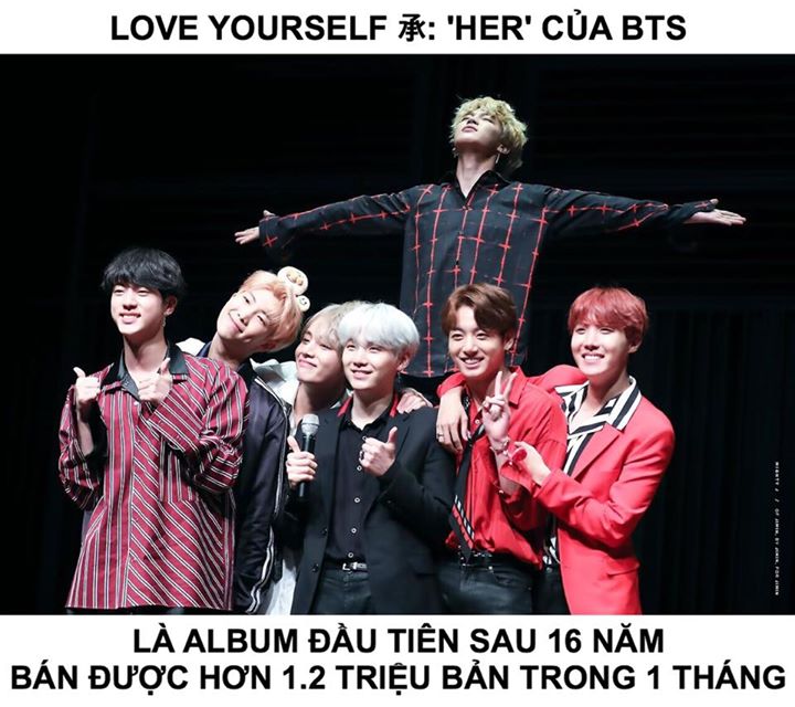Theo Gaon, LOVE YOURSELF 承: 'Her' đã tẩu tán được 1,203,533 bản sau 13 ngày phát hành. Doanh số này giúp BTS trở thành nhóm nhạc Hàn Quốc đầu tiên sau 16 năm bán được hơn 1.2 triệu bản khi chưa đầy 1 tháng (không tính repackage) kể từ khi album thứ 4 'Roa