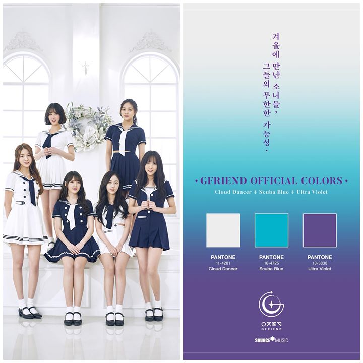 GFRIEND công bố màu chính thức là sự pha trộn giữa 3 màu Cloud Dancer + Scuba Blue + Ultra Violet