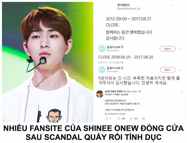 Vào ngày 20/8, một trong những fansite lâu năm và nổi tiếng nhất của Onew mang tên onewsama_ đã thông báo cho các follower: "CLOSE 2008.08.19 - 2017.08.20. Cảm ơn các bạn đã thưởng thức các bài đăng của chúng tôi trong suốt 9 năm dài dù chúng tôi còn nhiề