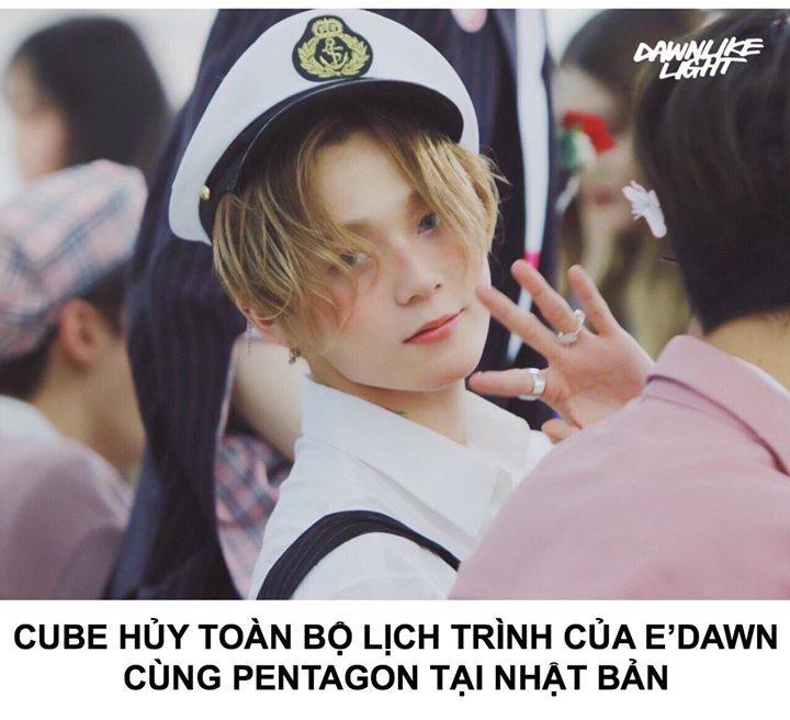 Công ty thông báo vì lý do nội bộ nên E’Dawn sẽ không xuất hiện trong bất cứ lịch trình nào của PENTAGON ở Nhật Bản, kể cả fanmeeting vào ngày 18/08 tới đây. Có vẻ các fan Nhật cũng có phản ứng giống fan Hàn trước tin hẹn hò của E’Dawn và HyunA.