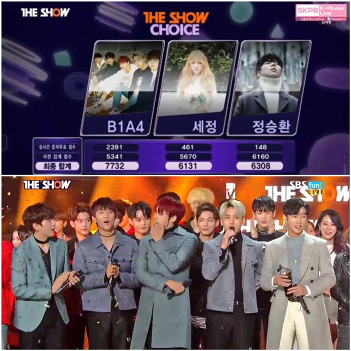 B1A4 đã giành chiến thắng đầu tiên sau khi comeback trước Kim Sejeong và Jung Seung Hwan trên The Show hôm nay #ALie1stWin 