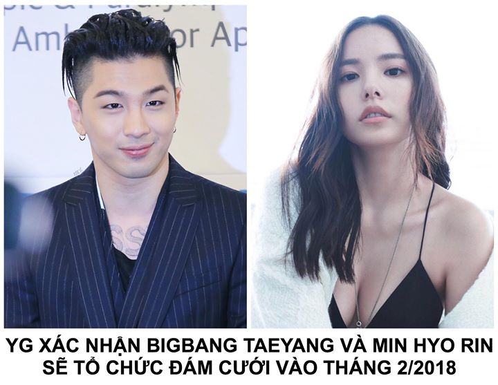 Sau 4 năm hẹn hò, Taeyang là thành viên đầu tiên của Big Bang rước nàng thơ lớn hơn mình 2 tuổi về dinh trước khi chính thức lên đường nhập ngũ. Có vẻ như cả hai muốn tổ chức một đám cưới nhỏ và đã âm thầm chuẩn bị từ tháng trước.