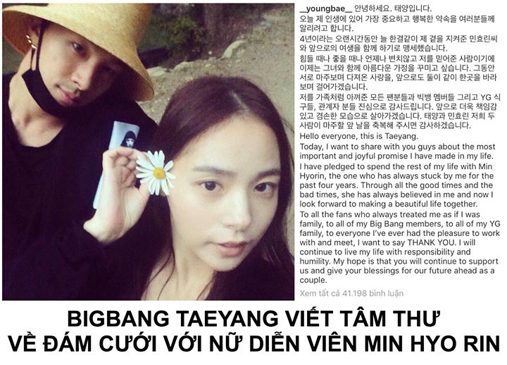 “Xin chào tất cả mọi người, tôi là Taeyang. Ngày hôm nay, tôi muốn chia sẻ với các bạn về một lời hứa hạnh phúc và quan trọng nhất trong cuộc đời tôi.