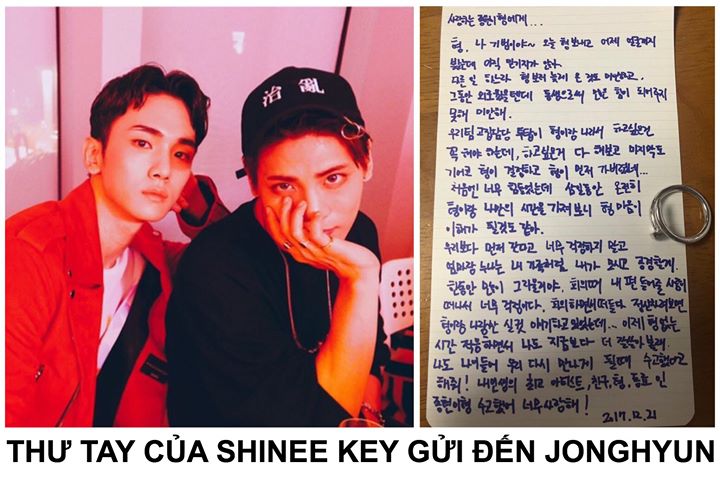 Sau lễ tang của Jonghyun, Key đã đăng ảnh chụp thư tay cùng chiếc nhẫn do Jonghyun tặng lên Instagram