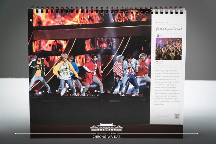 BTS xuất hiện trên cuốn lịch tiếng Anh limited edition năm 2019 có tên “Korea Bucket List” của Nhà Xanh