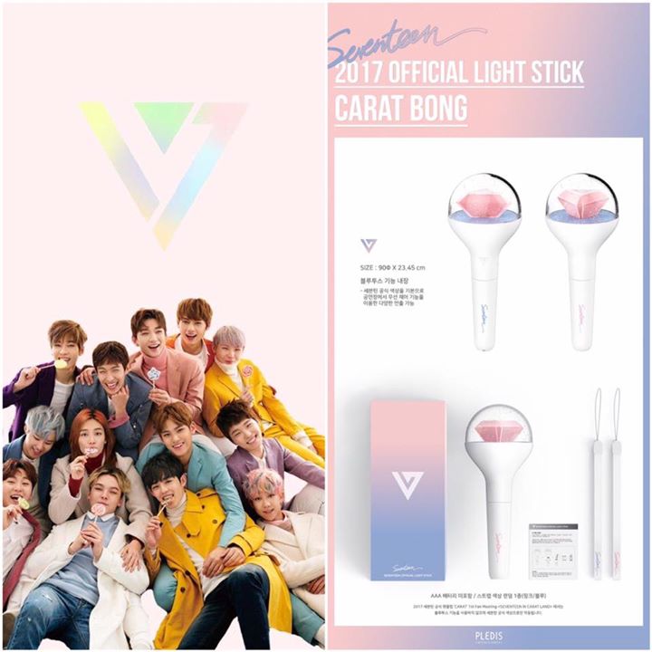 SEVENTEEN ra mắt lightstick chính thức có kèm theo chức năng bluetooth mang tên "Carat Bong" trị giá 30.000 won (587.000 VNĐ)