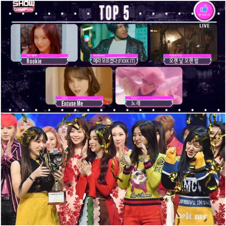 Red Velvet tiếp tục giành cúp trên Show Champion hôm nay trước Big Bang, AKMU, AOA và Zion.T