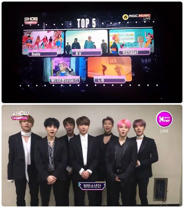 BTS đã giành chiến thắng trên Show Champion trước "Rookie", "Yesterday", "Fxxk it" và "The song"