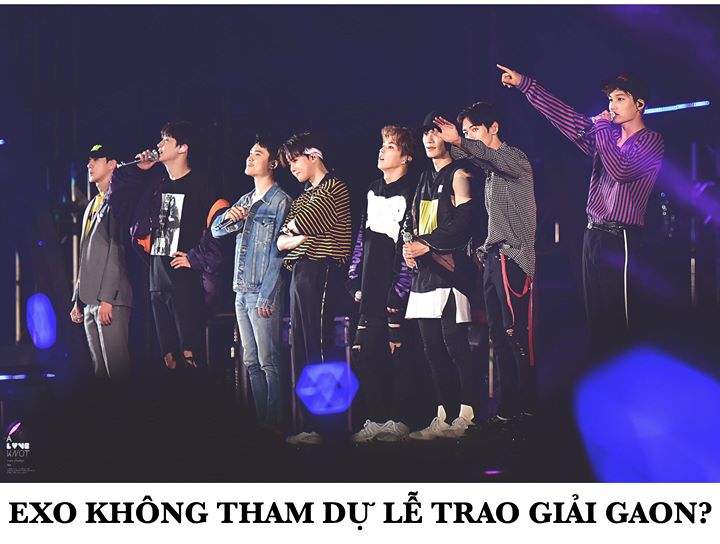 Theo các nguồn tin, EXO không tham dự Gaon Chart Music Awards ngày 14/2 sắp tới do bận chuẩn bị cho màn trình diễn bế mạc Olympic Pyeongchang vào ngày 25/2. SM Entertainment chưa đưa ra thông báo xác nhận hay phủ nhận việc này.