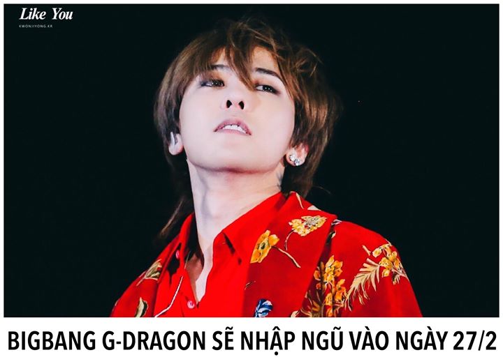 YG Entertainment xác nhận nam ca sĩ sẽ lặng lẽ đi lính tại ngũ. Dự kiến G-Dragon sẽ xuất ngũ vào 27/11/2019
