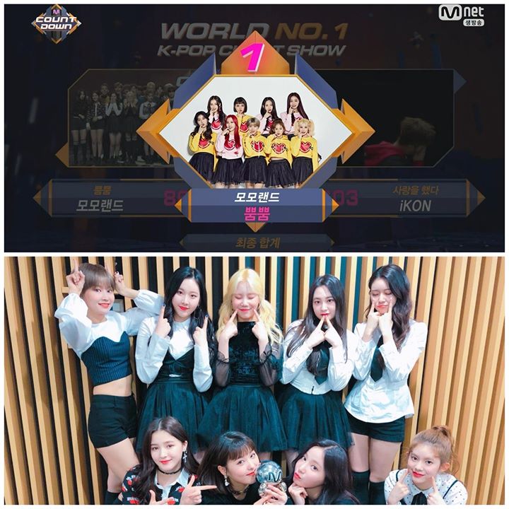 Chiếc cúp thứ 4 của MOMOLAND cho lần trở lại với BBoom BBoom. 8634 vs 8603 điểm trước iKON trên M! Countdown