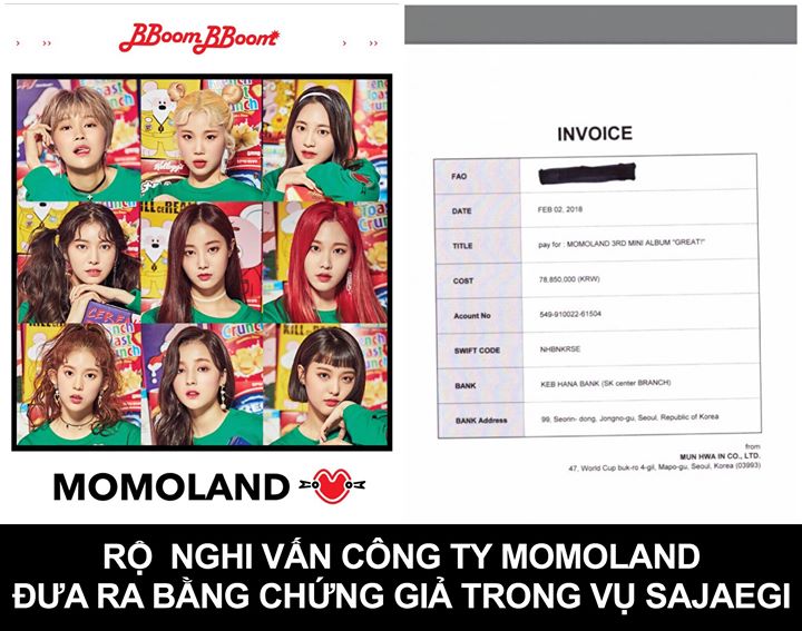 Trong nỗ lực phản hồi lại các cáo buộc liên quan đến vụ gian lận doanh số album “Great” của Momoland, Duble Kick Entertainment đã tiết lộ hoá đơn thanh toán để chứng minh chi tiết số lượng album bán ra. Tuy nhiên cư dân mạng cho rằng số hoá đơn chứng từ n