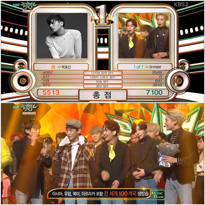 SHINee đã giành chiến thắng trước "ông hoàng ballad" Park Hyo Shin trên Music Bank tuần này #1of13rdWin 