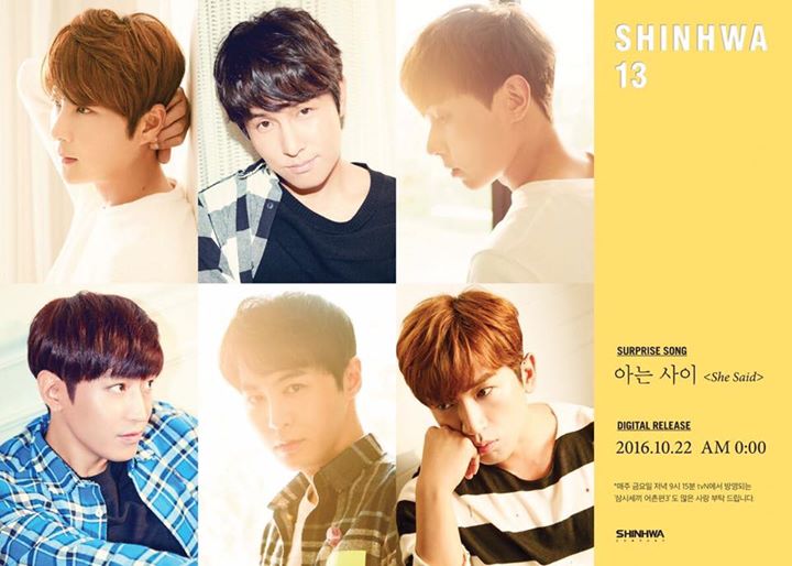 News: Shinhwa thông báo comeback với ca khúc "She Said" vào ngày 22/10. Full album sẽ được tung vào tháng 11. 