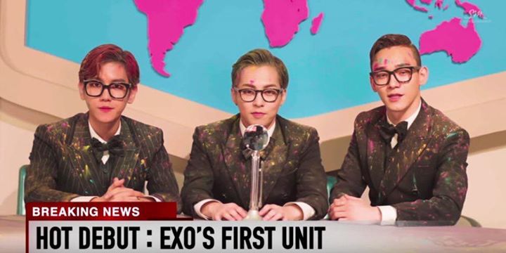 Nhóm nhỏ EXO Baekhyun, Xiumin, Chen thông báo debut bằng một video "Breaking News" https://youtu.be/tVdMv42WxY0