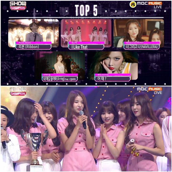 GFRIEND đã thắng cúp trên MBC Show Champion hôm nay trước BEAST, SISTAR, OH MY GIRL và Hyuna 