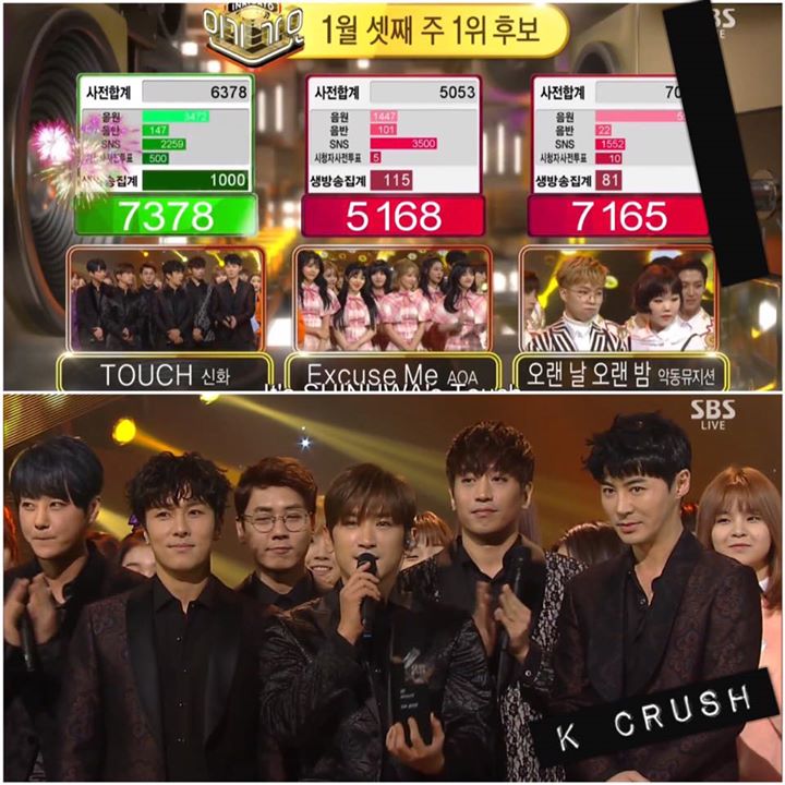 SHINHWA đã giành chiếc cúp đầu tiên cho "Touch" trên Inkigayo hôm nay trước AOA và AKMU