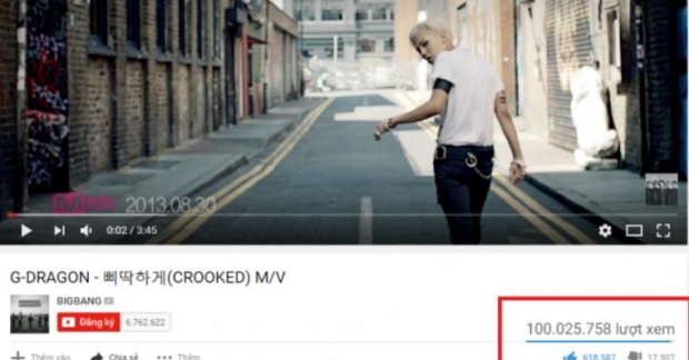Crooked chính thức trở thành MV thứ 6 của Big Bang cán mốc 100 triệu view