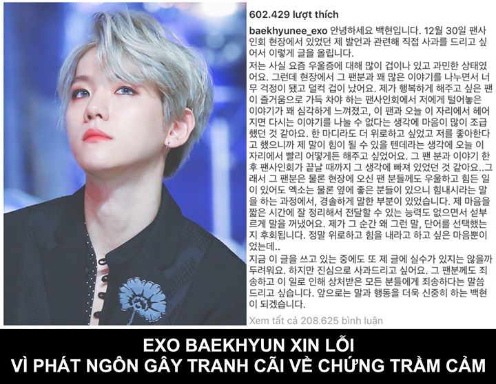 Sau khi một fan tiết lộ cuộc nói Baekhyun tại fansign và một người khác lan truyền đoạn thu âm được cắt ra từ đó, thành viên EXO đã bị chỉ trích vì cách lựa chọn từ ngữ khi nói đến căn bệnh trầm cảm trong khi cái chết của tiền bối cùng công ty là SHINee J