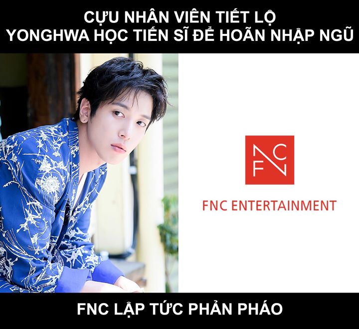V&agrave;o ng&agrave;y 19/1, một người được cho l&agrave; cựu nh&acirc;n vi&ecirc;n FNC Entertainment tiết lộ: &ldquo;Jung Yonghwa đăng k&iacute; học nghi&ecirc;n cứu sinh Tiến sĩ chẳng qua l&agrave; muốn ho&atilde;n nhập ngũ th&ocirc;i. Đ&oacute; l&agrave; mục đ&iacute;ch v&agrave; l&yacute; do duy nhất. Cậu ta đ&atilde; tr&igrave; ho&atilde;n việc gia nhập qu&acirc;n đội rất nhiều lần
