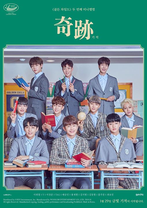 “Hotboy học đường” GOLDEN CHILD ra mắt bộ ảnh quảng bá tập thể cho mini album thứ hai MIRACLE lên kệ ngày 29/1. Đây là lần đầu tiên nhóm comeback với 10 thành viên sau khi Jaeseok rời đi vì lý do sức khoẻ