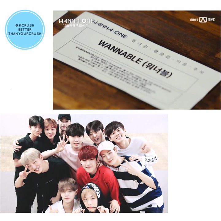 WANNA ONE thông báo tên fandom chính thức là WANNABLE (wanna one + able) có nghĩa là nếu nhóm và fan đồng hành cùng nhau thì có thể dễ dàng thực hiện được bất cứ điều gì. Ngoài ra câu khẩu hiệu của nhóm là: "All I Wanna Do! Xin chào chúng tôi là WANNA ONE