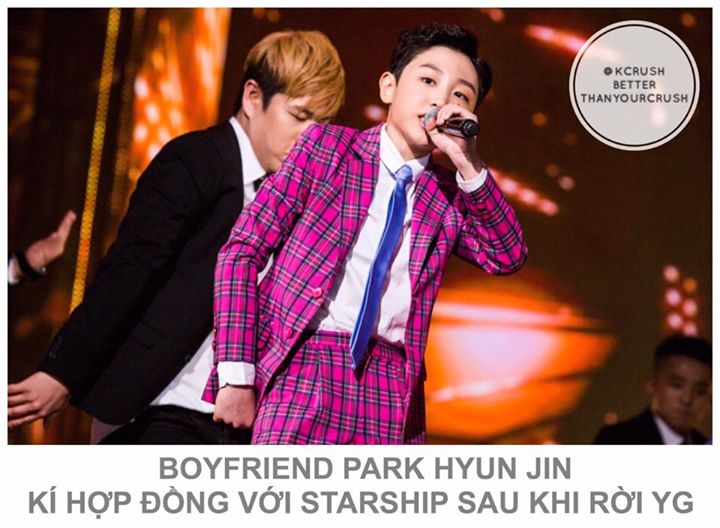 Chỉ sau hơn 1 th&aacute;ng l&agrave;m trainee, Park Hyun Jin đ&atilde; rời YG với l&yacute; do phong c&aacute;ch &acirc;m nhạc kh&ocirc;ng ph&ugrave; hợp. Starship x&aacute;c nhận c&ocirc;ng ty đ&atilde; thảo luận xong hợp đồng độc quyền với 1 trong 2 qu&aacute;n qu&acirc;n K-Pop Star 6: &rdquo;Park Hyun Jin c&oacute; t&agrave;i năng xuất sắc v&agrave; tiềm năng kh&ocirc;n