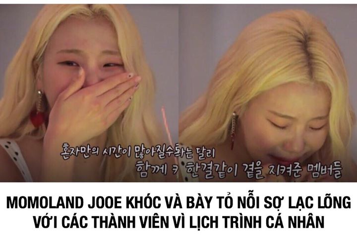 Trong tập gần đây của “Momoland’s Saipan Land”,  các cô gái trong nhóm đã có cuộc trò chuyện thật lòng với nhau. JooE tâm sự về việc có quá nhiều lịch trình cá nhân và thú nhận: “Em sợ rằng mình có thể dần trở nên xa cách với các thành viên.” Cô khóc và n