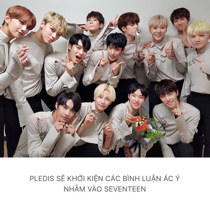 Công ty cho biết họ sẽ thay mặt SEVENTEEN cũng như fan của nhóm thực hiện hành động pháp lý mạnh mẽ đối với những cá nhân để lại bình luận ác ý hoặc lan truyền tin đồn thất thiệt về nhóm. Đồng thời yêu cầu những người đó phải bồi thường thiệt hại: "Từ nay