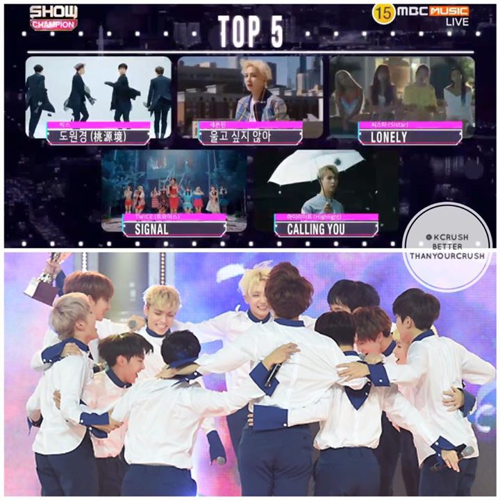 SEVENTEEN đã ôm cúp Show Champion hôm nay trước VIXX "Shangri-la", SISTAR "Lonely", TWICE "Signal" và HIGHLIGHT "Calling You"