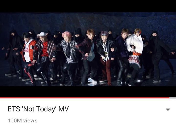 "Not Today" chính thức trở thành MV nhanh nhất của BTS cán mốc 100 triệu views sau khi phát hành tháng 2 năm nay. Hiện nhóm đã có 6 MV đạt 100 triệu views.