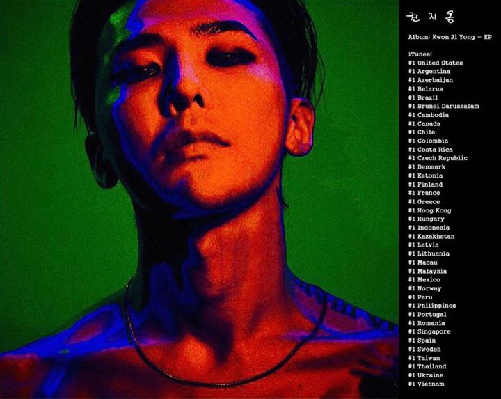 G-Dragon trở thành nghệ sĩ Hàn Quốc chiếm nhiều #1 nhất trên Bảng xếp hạng iTunes các quốc gia