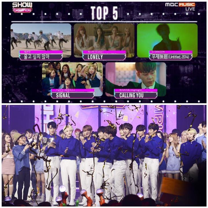 Thêm một chiếc cúp cho SEVENTEEN trên Show Champion hôm nay trước SISTAR, TWICE, HIGHLIGHT và G-Dragon 