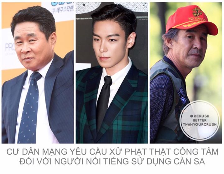 V&agrave;o 12/6, diễn vi&ecirc;n k&igrave; cựu Ki Joo Bong (61 tuổi) v&agrave; diễn vi&ecirc;n kịch n&oacute;i Jung Jae Jin (64 tuổi) bị c&aacute;o buộc v&igrave; tội h&uacute;t cần sa. Ki Joo Bong &ndash; người mang tội danh giống T.O.P bị ban h&agrave;nh lệnh bắt giữ sơ bộ, c&ograve;n Jung Jae In đ&atilde; bị bắt. Trong khi đ&oacute; T.O.P chỉ bị