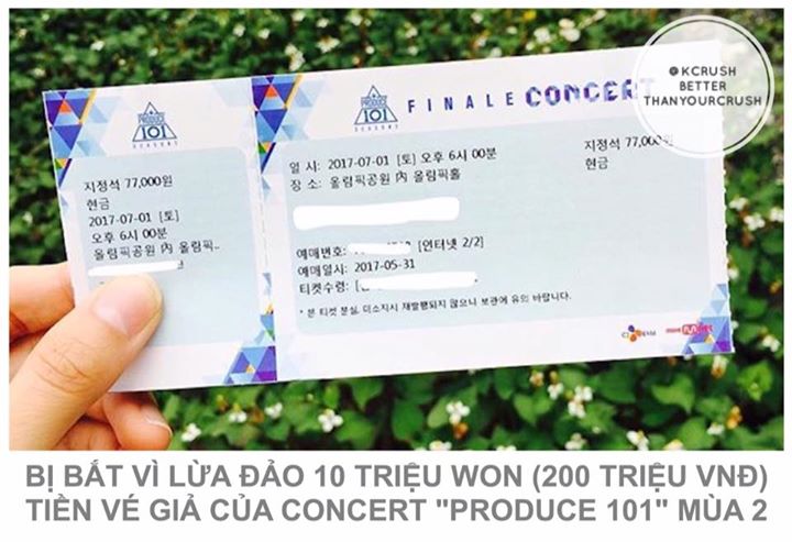 Ng&agrave;y 24/6, Ph&ograve;ng Cảnh s&aacute;t quận Yeongdeungpo, Seoul cho biết họ đ&atilde; bắt giữ một nam thanh ni&ecirc;n 17 tuổi v&igrave; tội lừa đảo. Theo cảnh s&aacute;t, nam thanh ni&ecirc;n n&agrave;y đ&atilde; đăng l&ecirc;n một trang Facebook mang t&ecirc;n "Produce 101 Fans" rằng m&igrave;nh đang b&aacute;n v&eacute; concert v&agrave; đ&atilde; lừa đảo 2