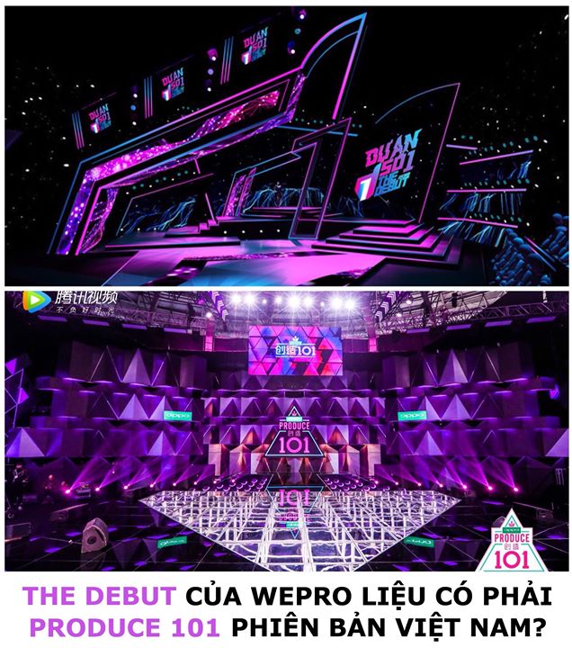 Show sống còn “#THEDEBUT” của Việt Nam do êkip WePro sản xuất và bộ 3 giám khảo Hoàng Thùy Linh - Đức Phúc - Hương Tràm cầm trịch đang bị so sánh với show sống còn đình đám “#PRODUCE101” khi quang cảnh trường quay .. na ná với phiên bản Trung Quốc. 