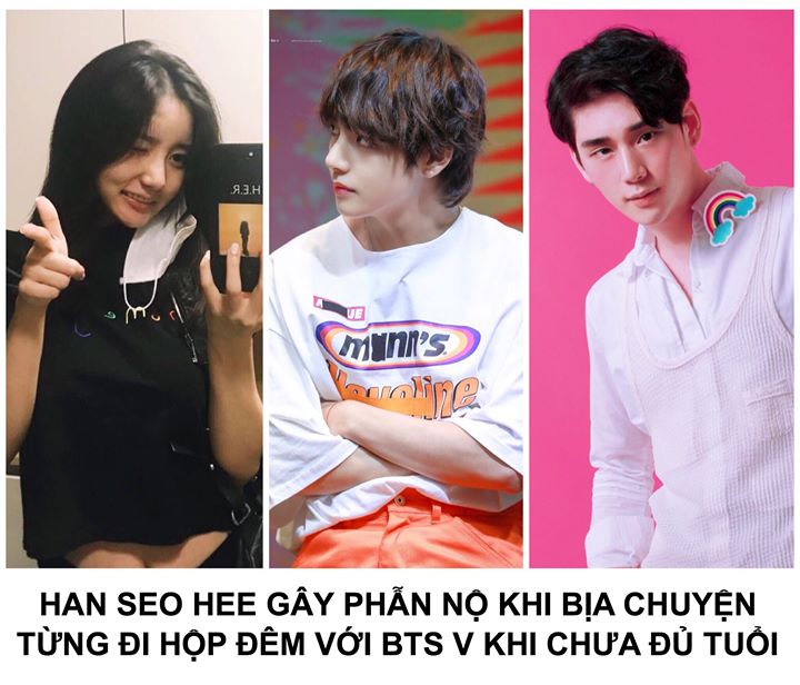 Trong buổi livestream trên Instagram, khi được hỏi liệu Han Seo Hee nghĩ gì về BTS, cô nàng đáp: ”Tôi không thích BTS. Ở tuổi này rồi mọi người nghĩ là tôi còn thích EXO hay BTS sao?” và tiết lộ thêm: “Năm 19 tuổi, tôi đã gặp BTS V tại một hộp đêm. Cậu bạ