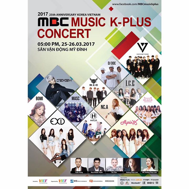 ❂ SEVENTEEN, EXID, APINK, CLC và Se7en về Việt Nam tham gia MBC Music K-Plus Concert - nằm trong Lễ hội Văn hoá kỉ niệm 25 năm quan hệ Việt Hàn 