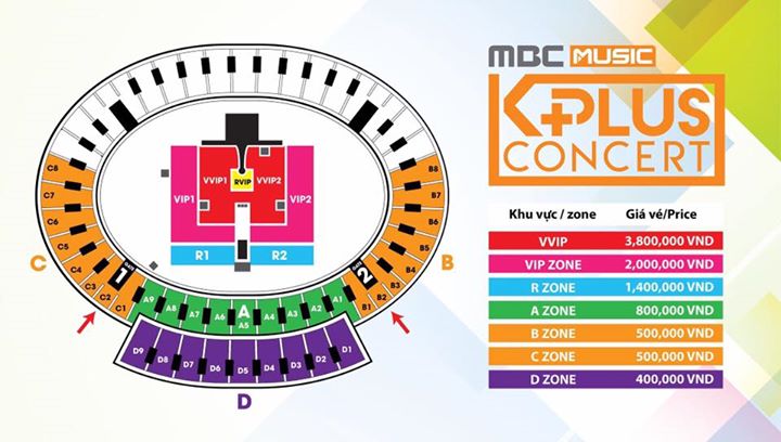 Giá vé MBC Music K-Plus Concert ngày 25 và 26/3 tại Khu vực Sân bóng SVĐ Mỹ Đình với sự tham gia của Se7en, EXID, Apink, Seventeen, Halo, I.C.E, B.I.G, MASC, NC.A, Bom-i, DJ Doc, Laboum, Tuấn Hưng, Noo Phước Thịnh, Tóc Tiên và Hoàng Thùy Linh.