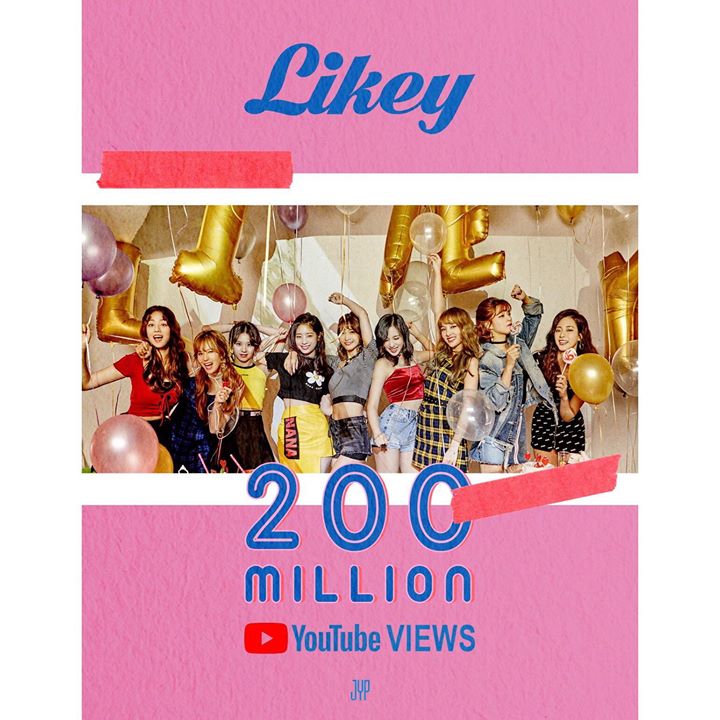 TWICE “Likey” phá kỉ lục BLACKPINK “As If It’s Your Last” để trở thành nhóm nữ K-Pop có MV vượt 200 triệu views nhanh nhất chỉ sau 4 tháng 7 ngày phát hành. Đây cũng là MV 200 triệu thứ 4 của TWICE 