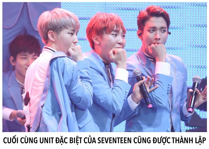 Pledis x&aacute;c nhận SEVENTEEN Hoshi, Seungkwan v&agrave; DK sẽ debut với tư c&aacute;ch một unit đặc biệt trong th&aacute;ng 3. Bộ 3 &ldquo;BooSeokSoon&rdquo; (viết tắt t&ecirc;n thật của c&aacute;c th&agrave;nh vi&ecirc;n) từng kết hợp biểu diễn trong fan meeting. Chưa r&otilde; liệu họ c&oacute; quảng b&aacute; tr&ecirc;n c&aacute;c s&acirc;n khấu &acirc;m nhạ