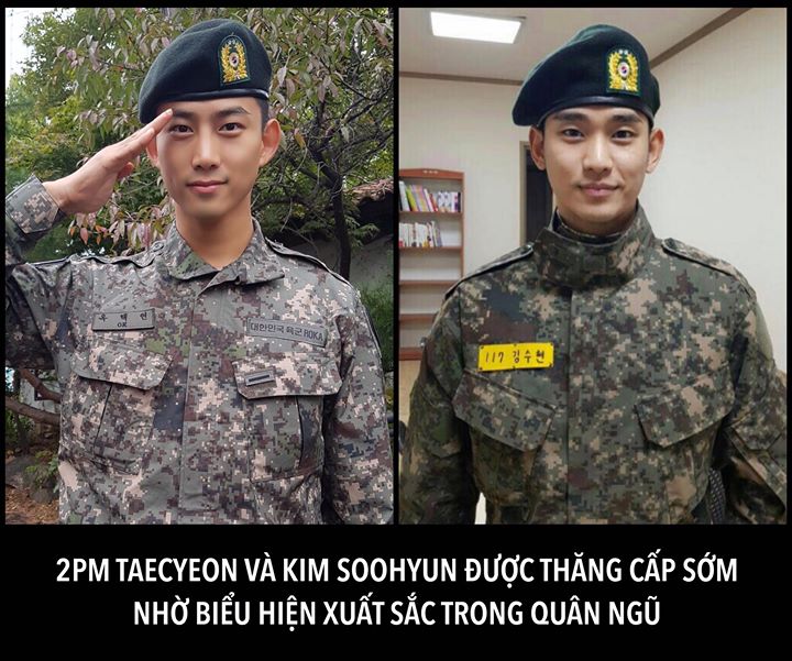 2PM Ok Taecyeon, trợ lý huấn luyện viên tại trại huấn luyện của Sư đoàn Bộ Binh 9 và nam diễn viên Kim Soohyun, phục vụ trong Đội Trinh sát Sư đoàn 1 đều được thăng cấp lên Trung sĩ trước thời hạn do hoàn thành xuất sắc các nhiệm vụ được giao. 