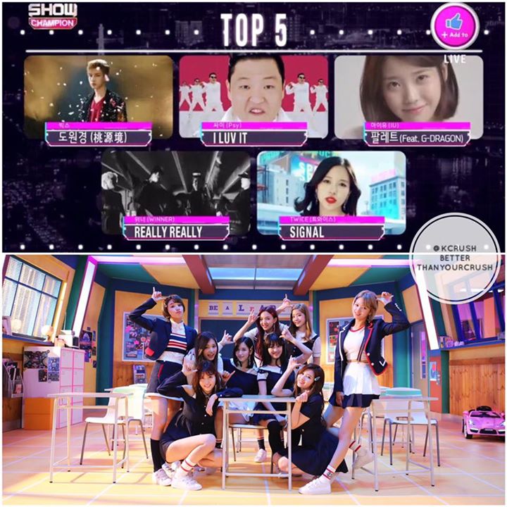 TWICE đã giành chiếc cúp đầu tiên cho "Signal" trên Show Champion hôm nay trước VIXX, PSY, IU và WINNER