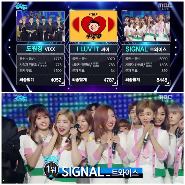 Thắng #1 trên Music Core hôm nay là TWICE với #Signal4thWin trước VIXX và PSY 