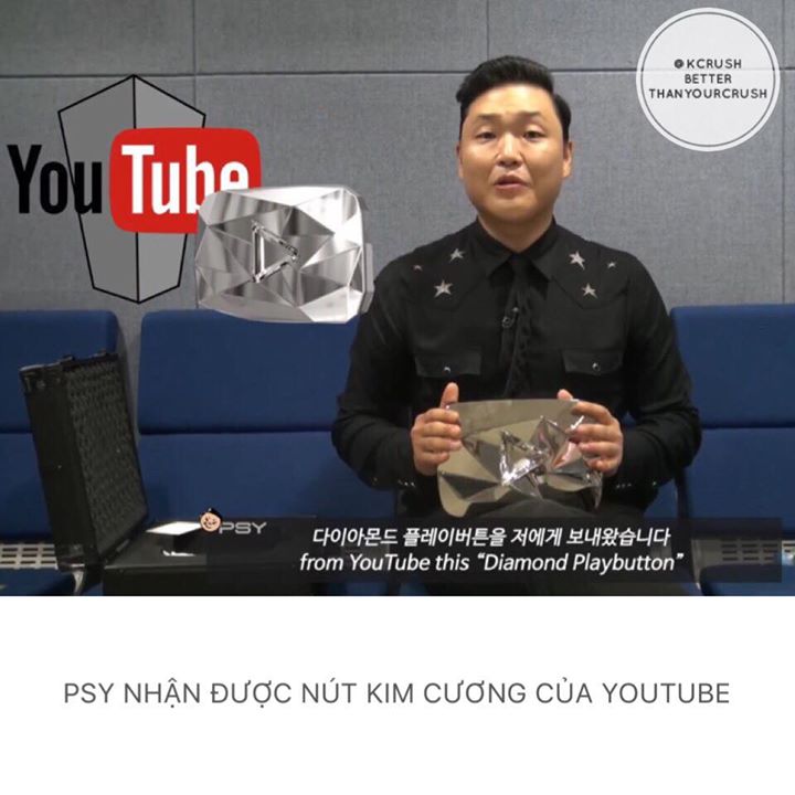 Với 10 triệu người theo dõi trên kênh Youtube riêng, PSY là nghệ sĩ Châu Á đầu tiên giành được Nút Kim Cương - một trong các giải thưởng cao nhất của Youtube mà chỉ số ít nghệ sĩ nổi tiếng nhận được. Tới nay "Gangnam Style" vẫn đang là MV được xem nhiều n