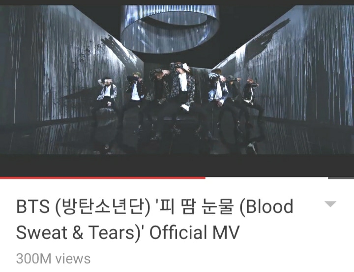 "Blood Sweat & Tears" là MV thứ 4 của BTS đạt 300 triệu lượt xem sau "DNA", "FIRE" và "DOPE"