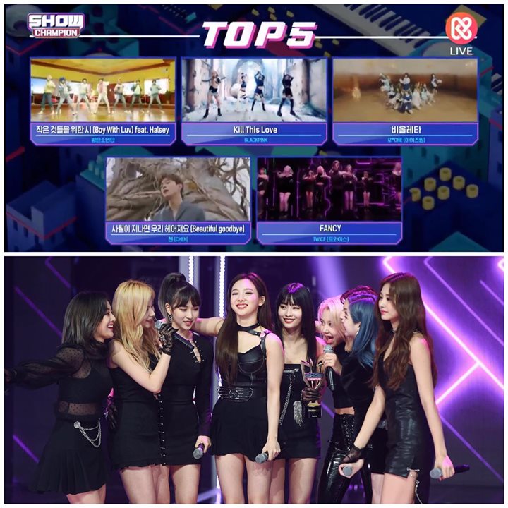 TWICE nhận cúp đầu cho ’Fancy’ trên Show Champion trước BTS, BLACKPINK, IZ*ONE và EXO Chen