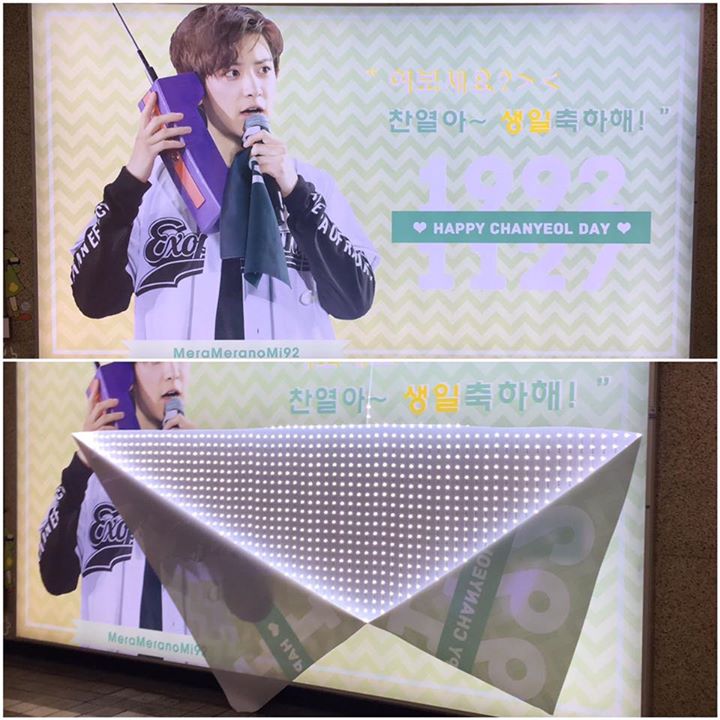 Pann: Banner chúc mừng sinh nhật EXO Chanyeol tại ga tàu điện ngầm Seoul bị rạch và xé rách. 