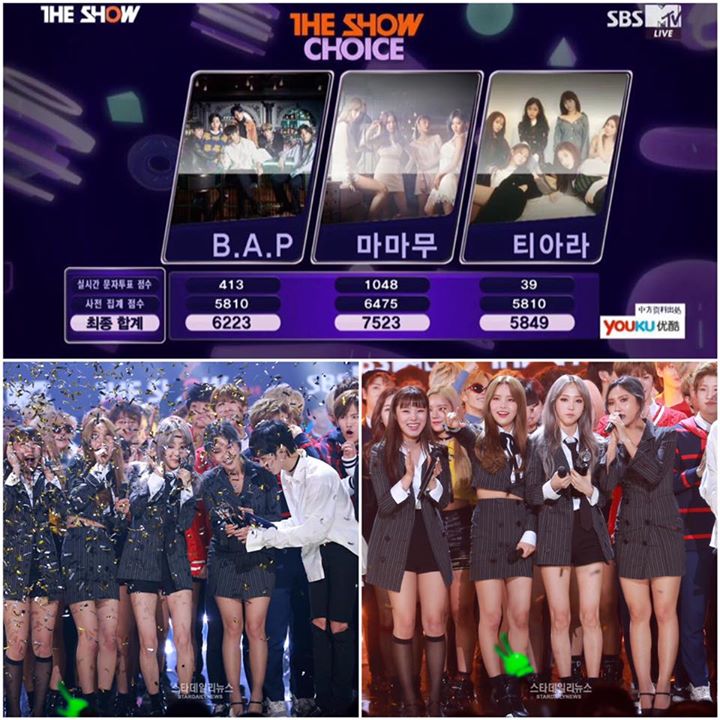 MAMAMOO đã giành chiếc cúp đầu tiên cho đợt comeback lần này trước B.A.P và T-ARA trên The Show hôm nay #Decalcomanie1stWin 