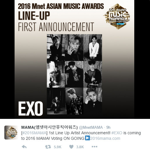 EXO và BTS là những nghệ sỹ đầu tiên xác nhận MAMA 2016